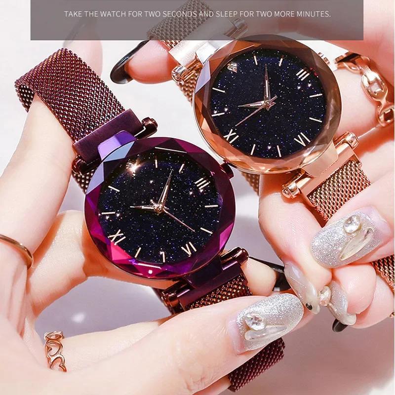 Women Fashion Starry Sky Watches Magnet Buckle Mesh Belt Diamond Quartz Watch Women Dress Clock Wristwatches Reloj Para Mujer