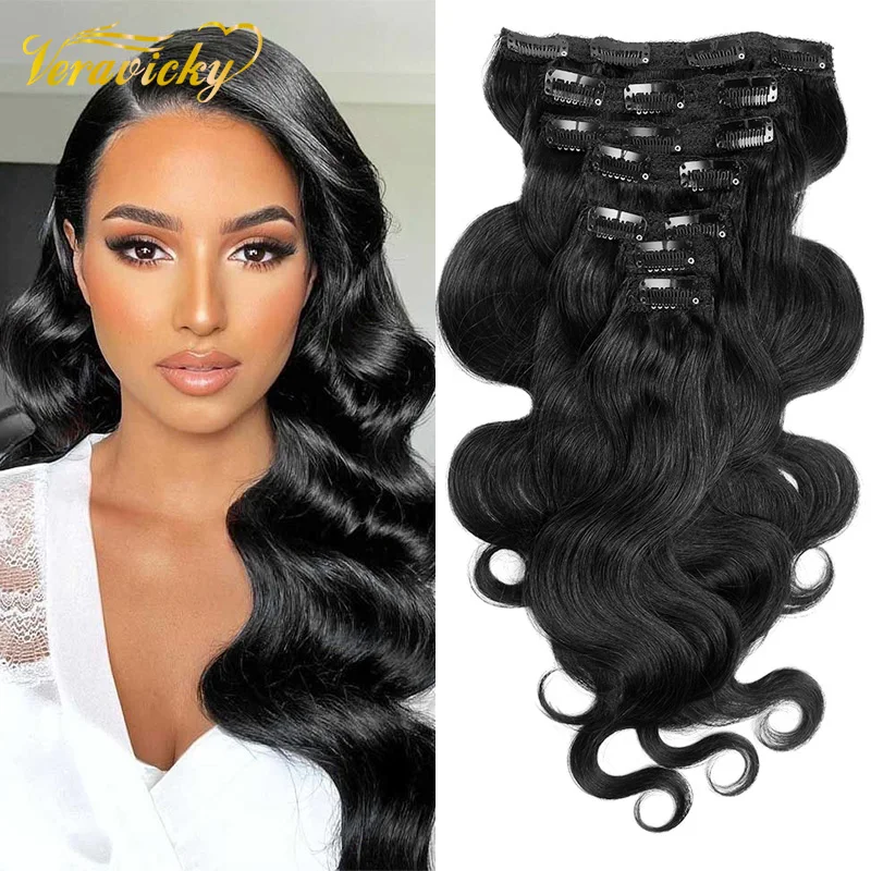 Main Veravicky Body Wave Brazilian Machine Made Remy Hair 7PCS/Set 10PCS/Set Clip In Hair Extensions 12 to 24 Human Hair Clips image