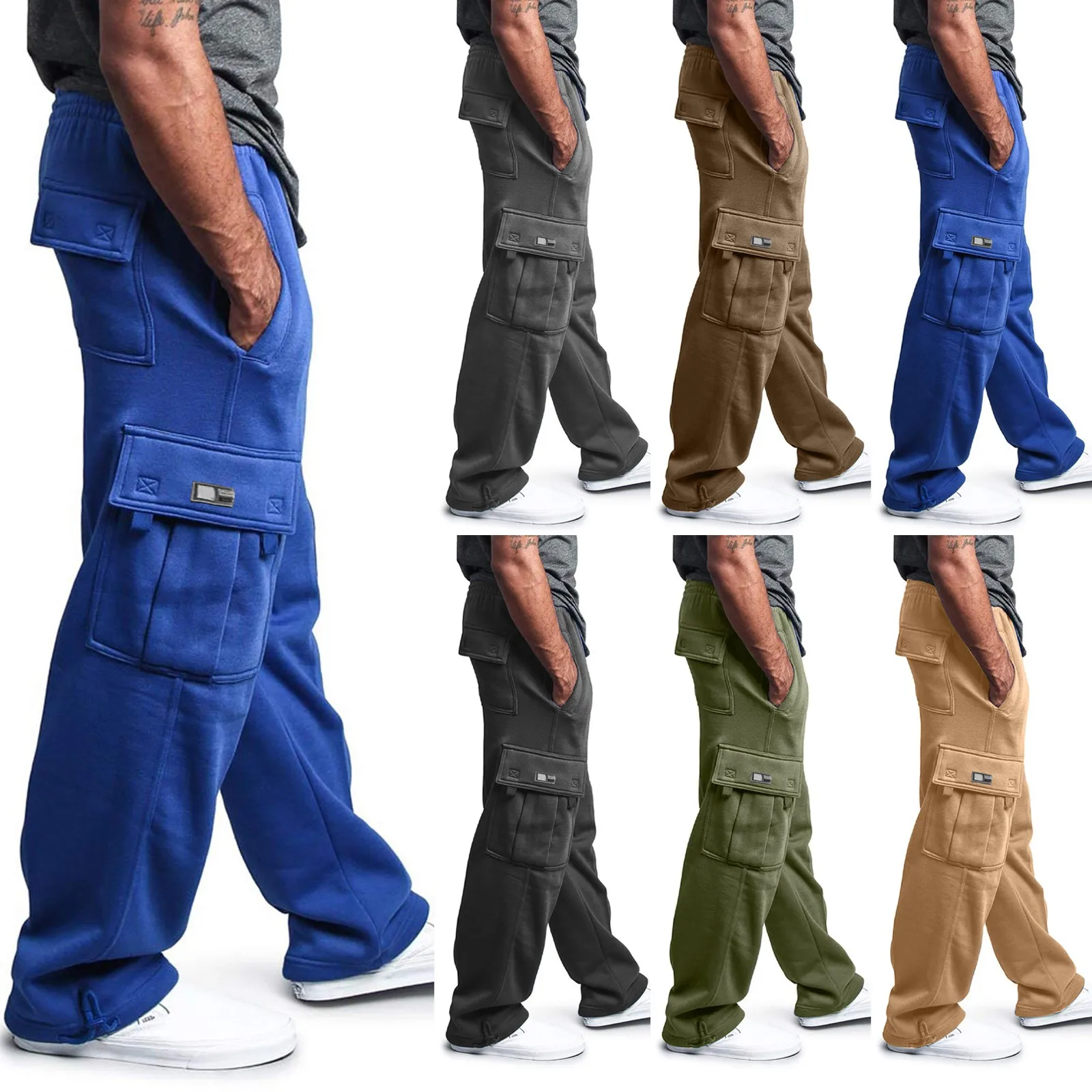 Sweatpants Men Cargo Pants Elastic Waist Trousers Male Comfort Joggers Sports Trousers Loose Solid Plus Size Men Clothing