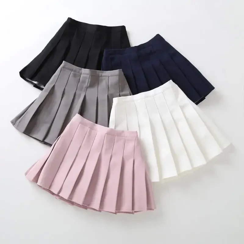 Children Summer Girls Mini Skirts Vintage Pleated Skirt Korean Tennis Skirts Short Student Uniform Skirts White Black