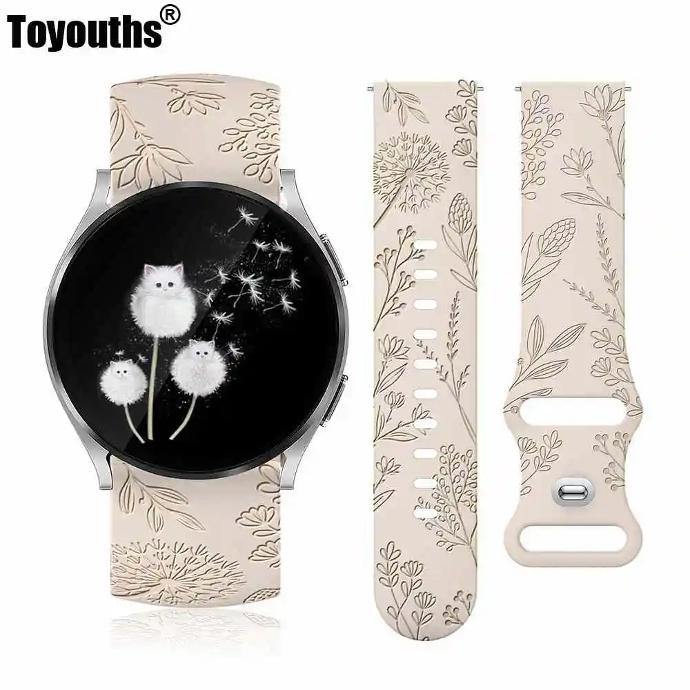 TOYOUTHS Dandelion Floral Engraved Band for Samsung Galaxy Watch 7/6/5/4 40mm 44mm Silicone Sport Solo Loop Strap for Active 2