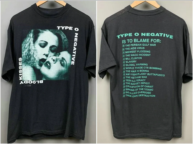 Type O Negative 1993 Bloody Kiss Retro Band Touring T-Shirt Black Print S-2345Xl