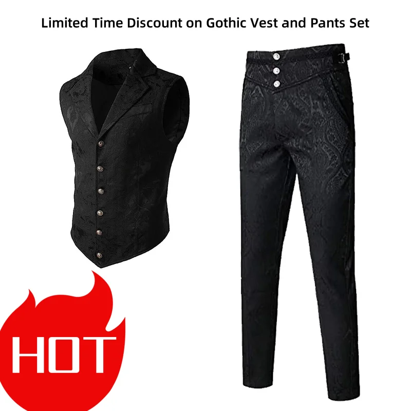 Gothic Vest Pants Combination, Halloween Men's Suit Vest Pants, Steampunk Victorian Stage Pantalon Performance Style Waistcoat