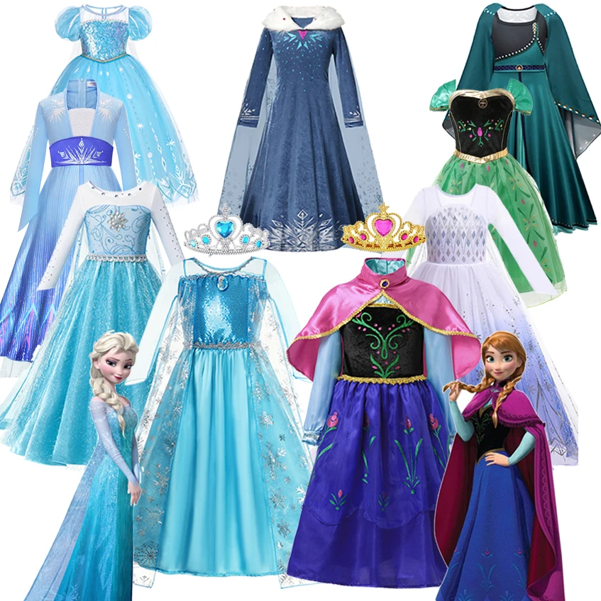 Disney Frozen Elsa Anna Dress Girls Princess Dress Cosplay Costume For Kids Ball Gown Halloween Birthday Party Fancy Vestidos