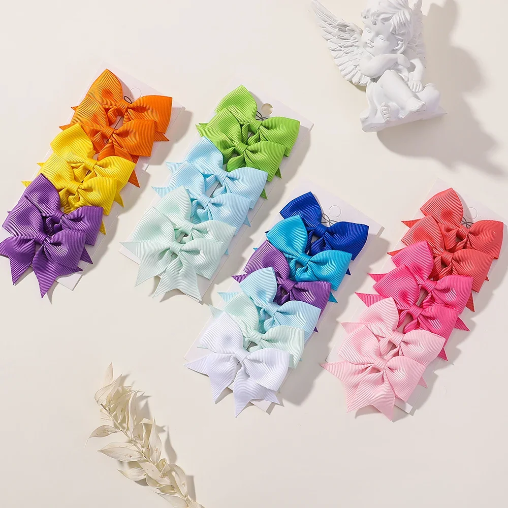 6PCS/Set Solid Color Hair Clips Girls Boutique High Quantily Bowknot Hair Clip Children Handmade Headwear Hairbin for Girls Gift