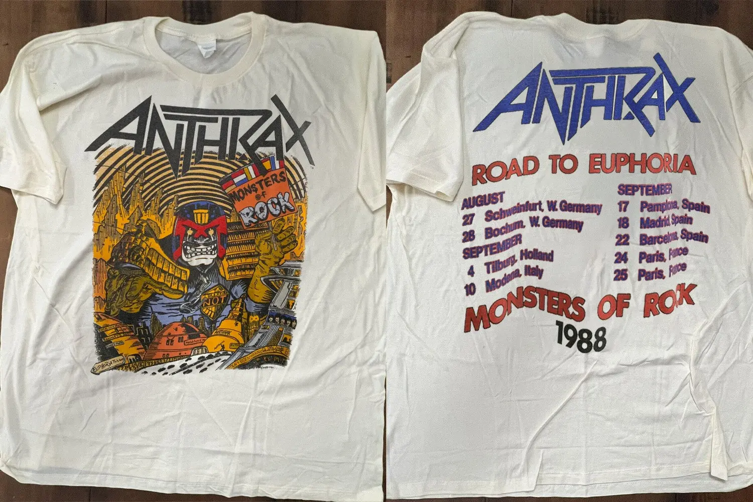 1988 Anthrax Road To Euphoria Monster Of Rock Tour T-Shirt, Anthrax Monster Tour '88 T-Shirt