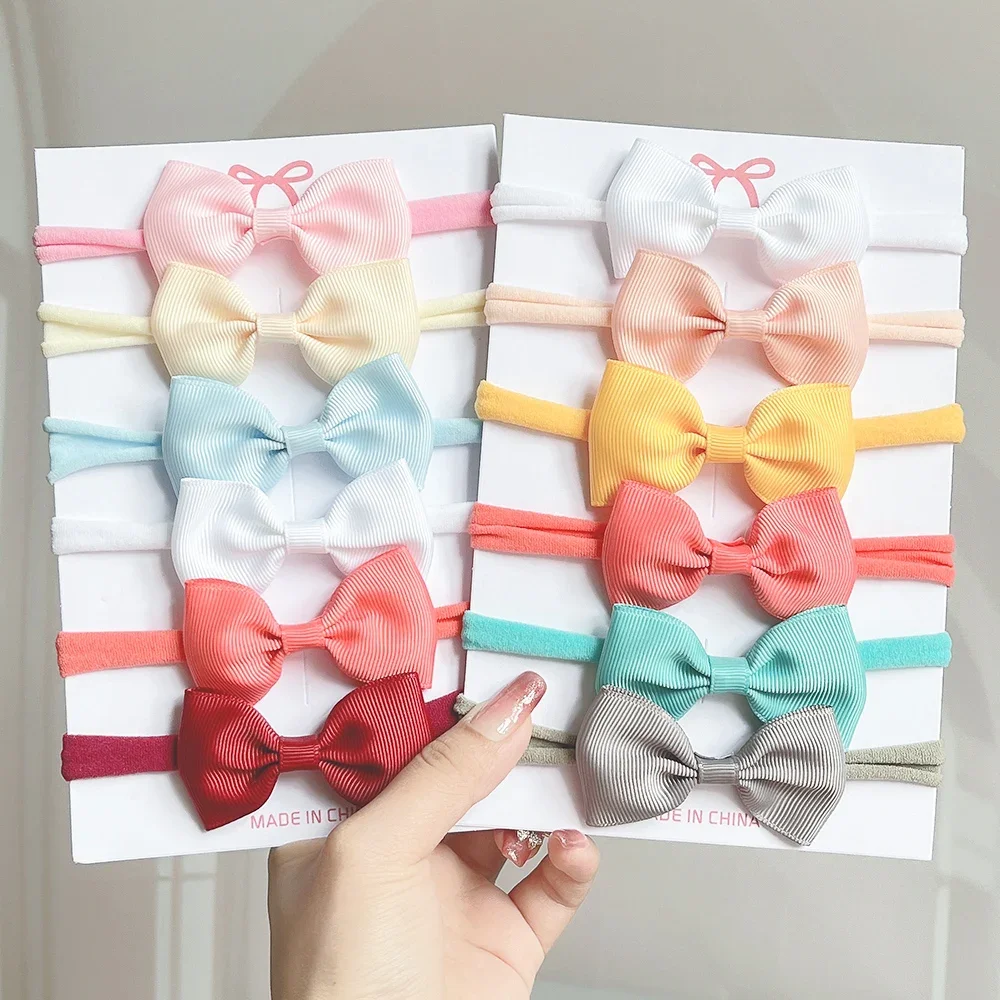 3/4/6Pcs/Set Solid Color Headwear Elastic Hair Bands for Baby Girls Grograin Ribbon Bowknot Headband Babe Hair Accessories