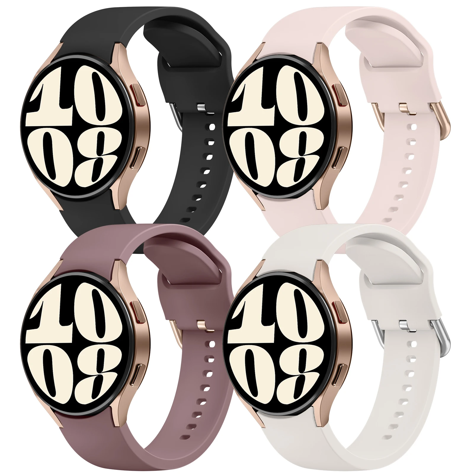 4Pack No Gaps Silicone Strap For Samsung Galaxy Watch 4 5 6 40mm 44mm/4 6 Classic 42mm 46mm 43mm 47mm/5 Pro 45mm Band Bracelet