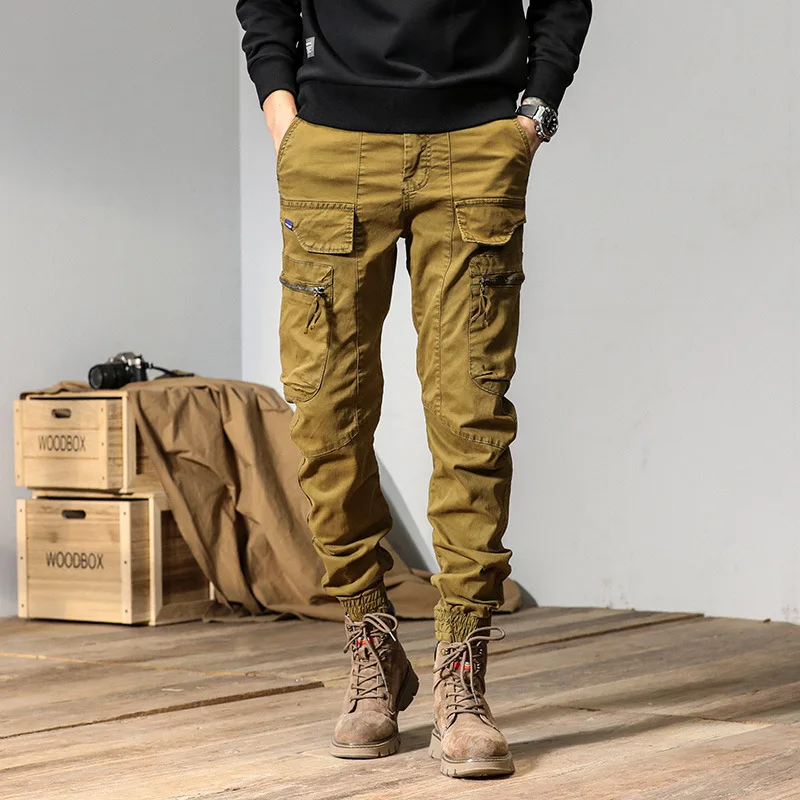 Men's Military Trousers Casual Cotton Solid Color Cargo Techwear Pants Outdoor Trekking Traveling Y2k Multi-Pockets Overalls