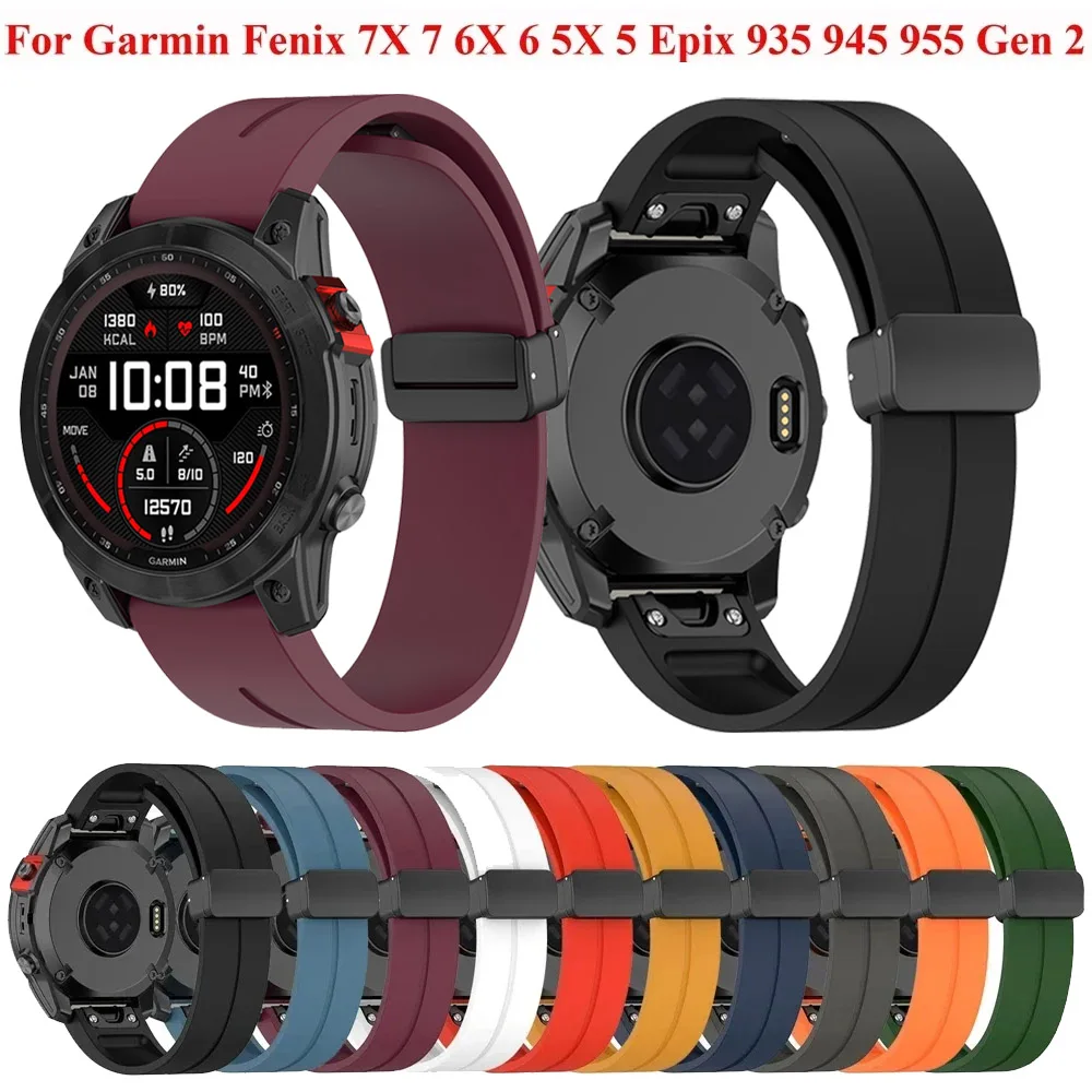 26 22 20mm Magnetic Buckle Strap For Garmin Fenix 7 7X 6X Pro 5Plus 6S 7S 3 3HR Forerunner 965 945 Silicone Bracelet Watchband