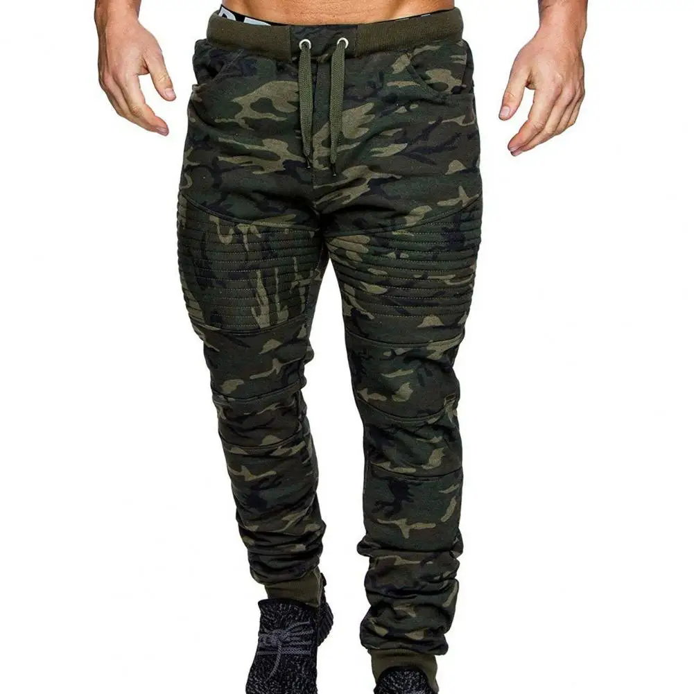 Casual Men Trousers Camouflage Print Elastic Waist Drawstring Spring Pants Ankle-banded Wear-resistant Men Sweatpants for Sports