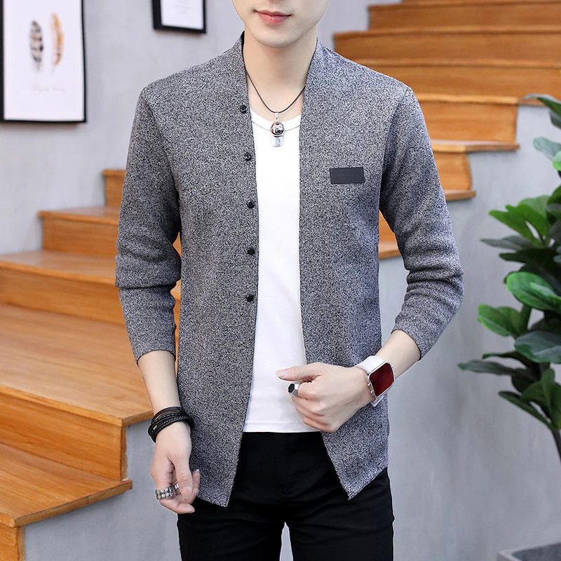 Autumn Winter Male Korean Fashion Solid Color Knitting Coat Homme Buttons Slim Cardigan Sweaters Men Outwear Top Men's Clothing