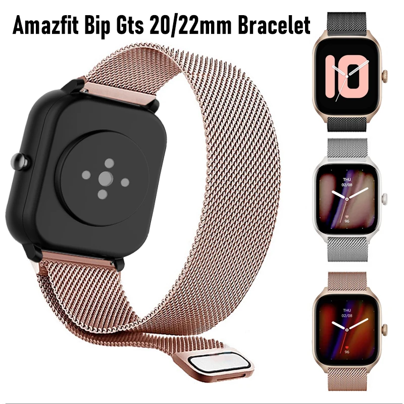 Metal Strap for For Amazfit GTS/2/2e/4/GTS2 Mini/3/GTR 4/3/2/47mm 20mm 22mm Magnetic Milanese Loop Bracelet correa amazfit bip