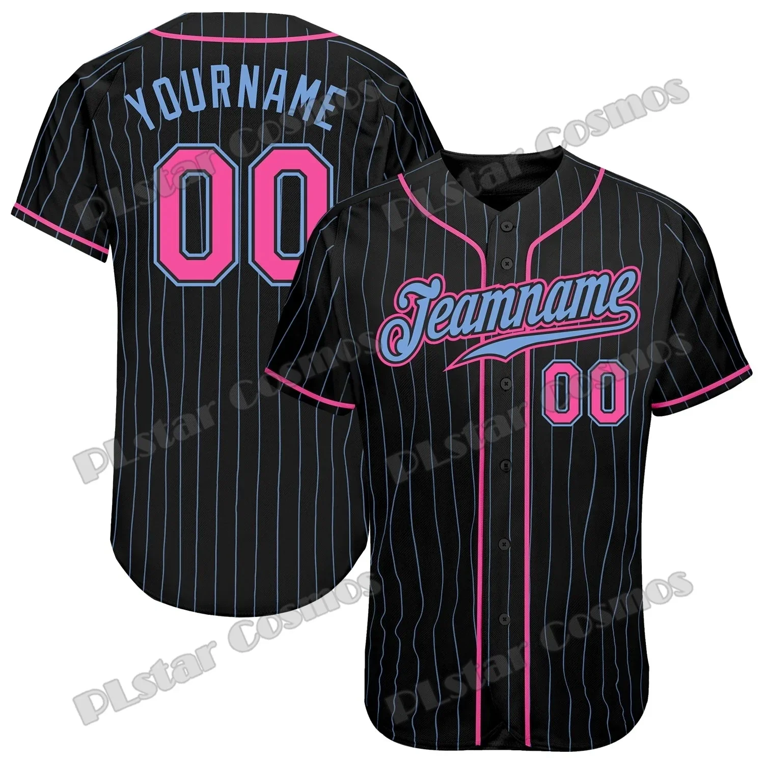 Custom Name Black Light Blue Pinstripe Pink 3D Printed Men's Baseball Jersey Hip Hop Streetwear Unisex Baseball Shirt KS-50