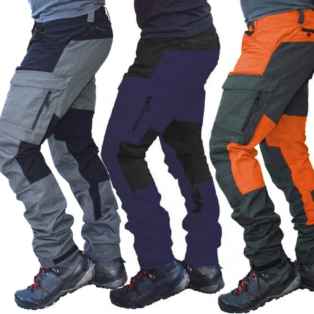 Casual Men Fashion Color Block Multi Pockets Sports Long Cargo Pants Breathable Work Trousers for Men Work Trousers Men Clothing