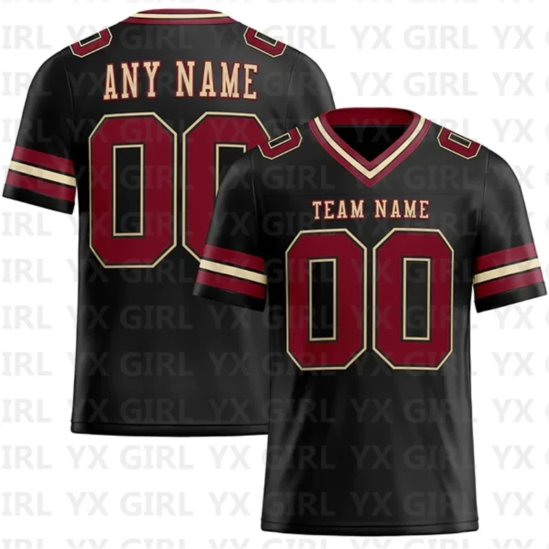 Custom Black Crimson-City OR Mesh Authentic Football Jersey Personlized Team name you name number V-Neck Football T-Shirts