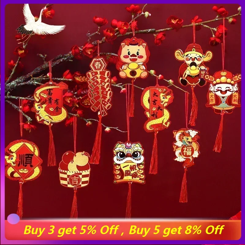 Main 6pcs/1set Spring Festival Dragon Decoration New Year Hanging Ornament Lunar Year Red Pendants Chinese New Year Decorations 2024 image