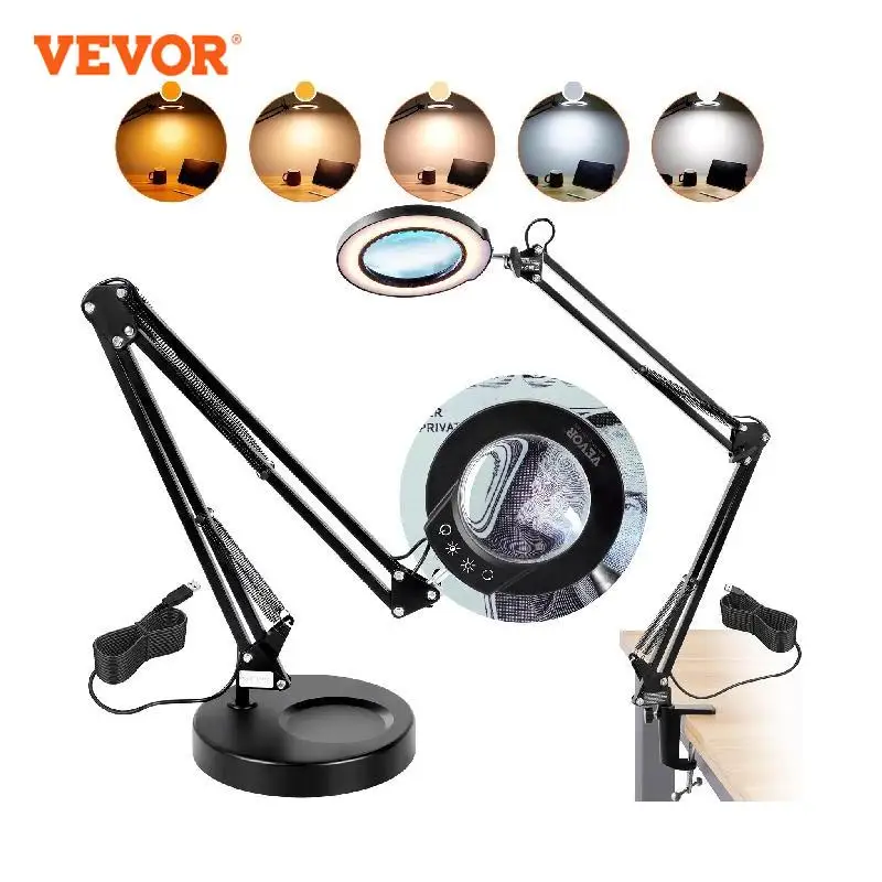 Main VEVOR Magnifying Glass with Light 5X Magnifying Lamp 4.3" Glass Lens Base or Clamp Desk Magnifier with 64 LED Lights image