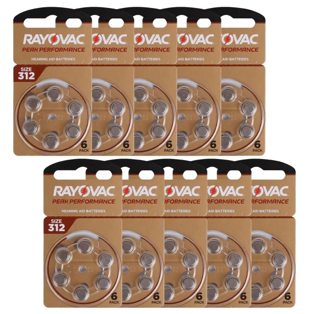 Main Hearing Aid Batteries 60PCS / 10 Cards RAYOVAC PEAK 1.45V 312 312A A312 PR41 Zinc Air Battery For BTE CIC RIC OE Hearing Aids image