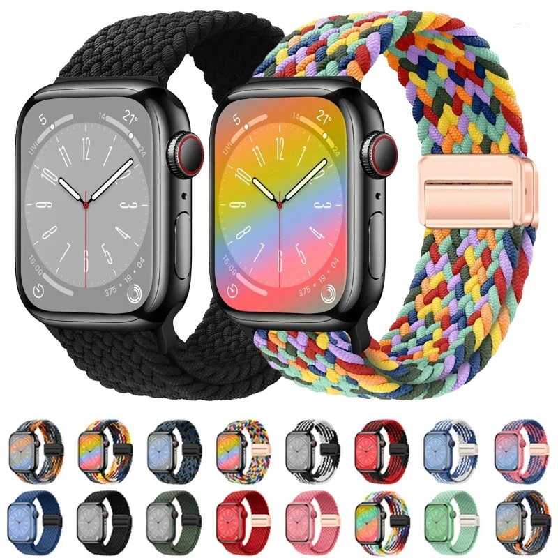 Nylon Braided Loop Strap for Apple Watch Ultra2 49mm 9 8 7 45mm 41mm Metal Magnetic Bracelet iWatch 6 5 4 3 SE2 44mm 40mm Band