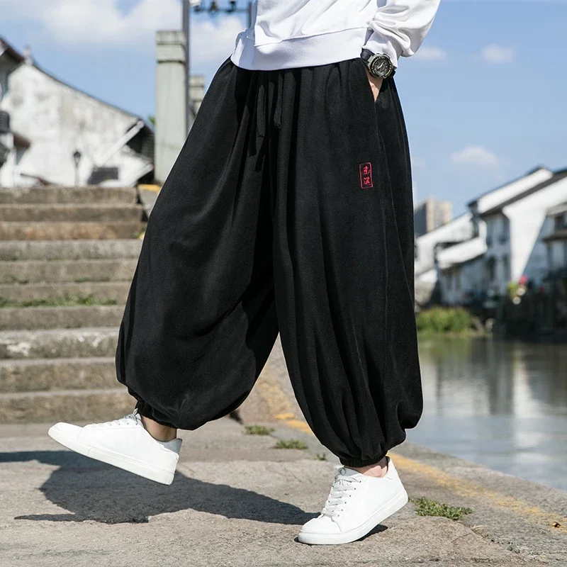 2023 Autumn Winter Pants Thickening Velvet Retro Harem Pants Men Solid Trendy Casual Wild Large Size Harajuku Jogging Trousers