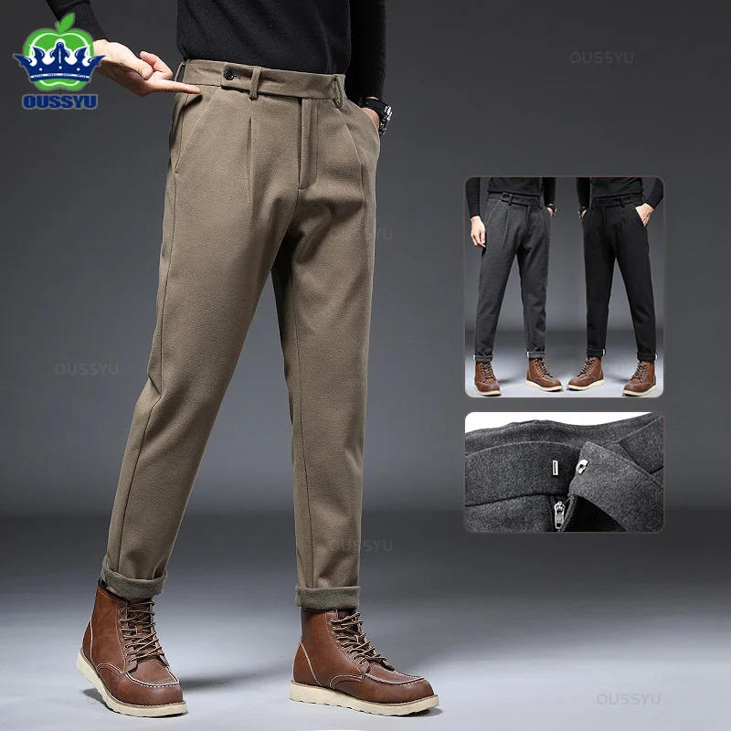 Autumn Winter Worsted Suit Pants Men Thick Business Classic Grey Khaki Woolen Straight Korean Formal Trousers Male Oversized 40