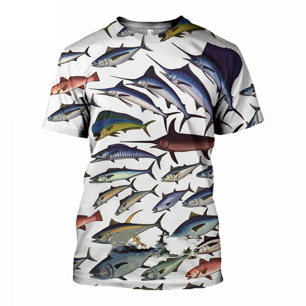 Tuna Pattern 3d Printed Men's Summer Short Sleeve Fishing T-Shirt Ocean Fish Personality Fashion Trend Casual Hip Hop Loose Top