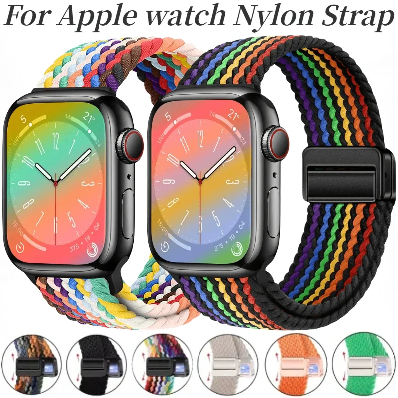 Nylon Braided Strap For Apple Watch Band Ultra 2 49mm 44mm 45mm 42mm 40mm 41mm 38mm Bracelet Band iWatch Series 9 8 7 6 5 4 3 SE