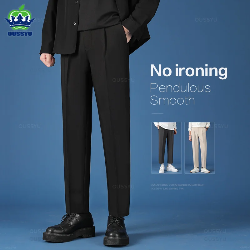 Spring Summer New Smooth Pendulous Suit Pants Men Business Long Trousers Korean Thick Formal Ankle Length Pant Male Plus Size 40