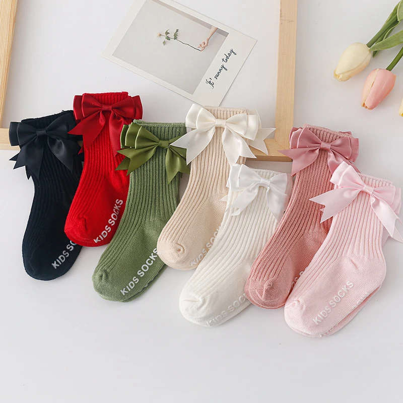 Toddler Socks Baby Accessories Girl Cute Bow Non-slip Floor Socks Children Kids Mid-tube Cotton Socks Infant Newborn Boy Clothes