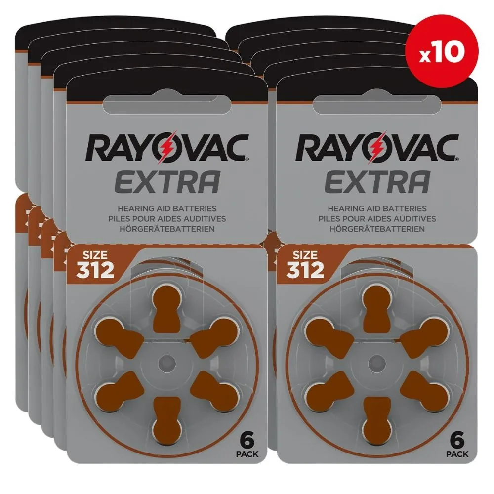 Main Rayovac Zinc Air Extra 312 Hearing Aid Batteries 60PCS / 10 Cards 1.45V 312A A312 PR41 For BTE CIC RIC OE Hearing Aids image