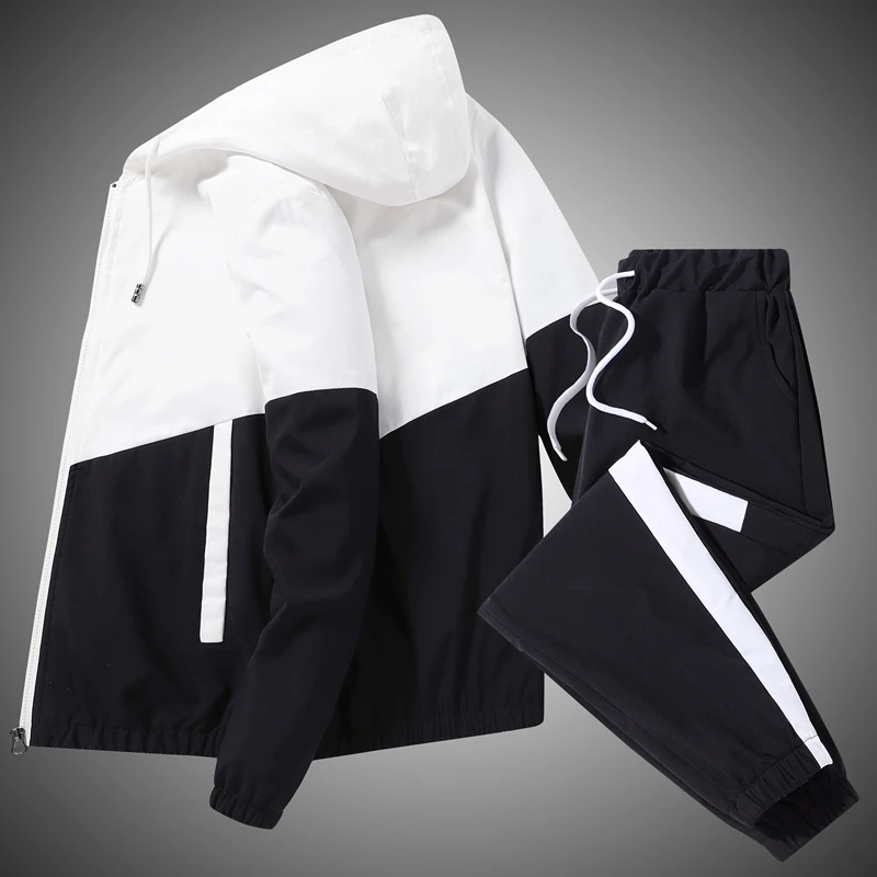 Spring and Autumn New Men's Sportswear Casual Jogger Hooded Sportswear Jacket and Pants 2-Piece Hip Hop Running Sports Suit