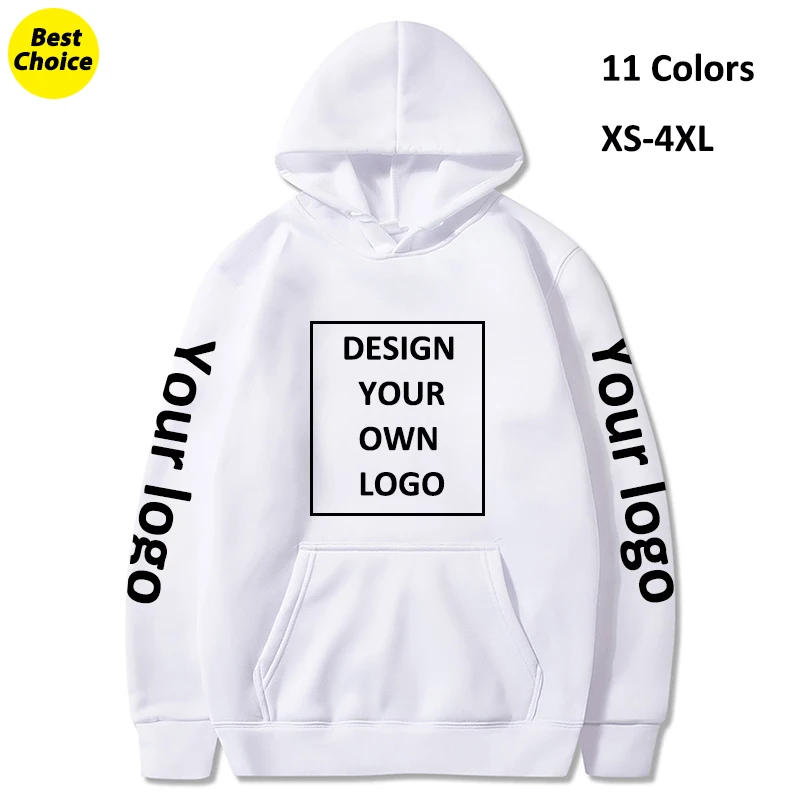 Custom Print Hoodies Customized Logo Pattern Hooded Sweatshirts Unisex Casual Fleece Lined Oversized Loose Pullover Tops Outfits