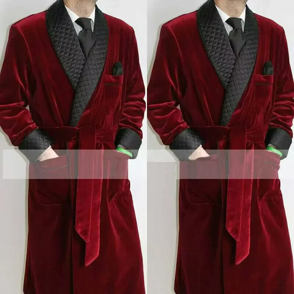 Velvet Long Men Suit Smoking Jacket Costume Groom Tuxedos Shawl Lapel Wedding Terno Slim Fit Blazer Jacket 1 Pc 2024 New Arrival