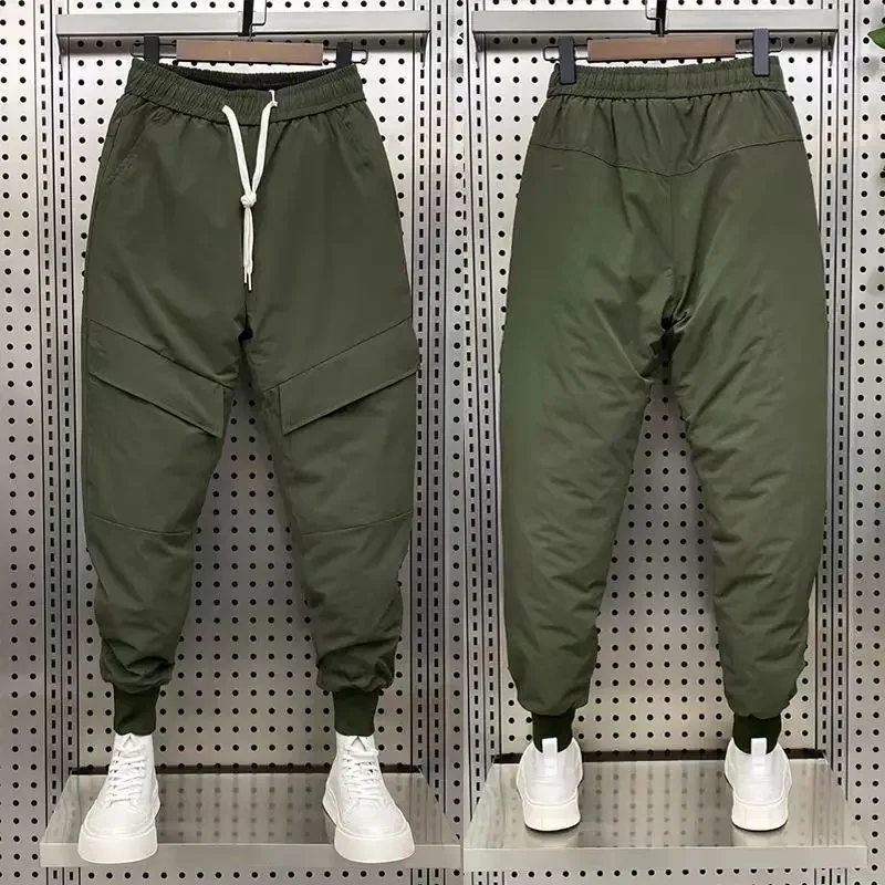 Winter down cotton thickened cargo pants men's trend big pocket wearing cotton pants thermal pants Male Trousers 2023 winter