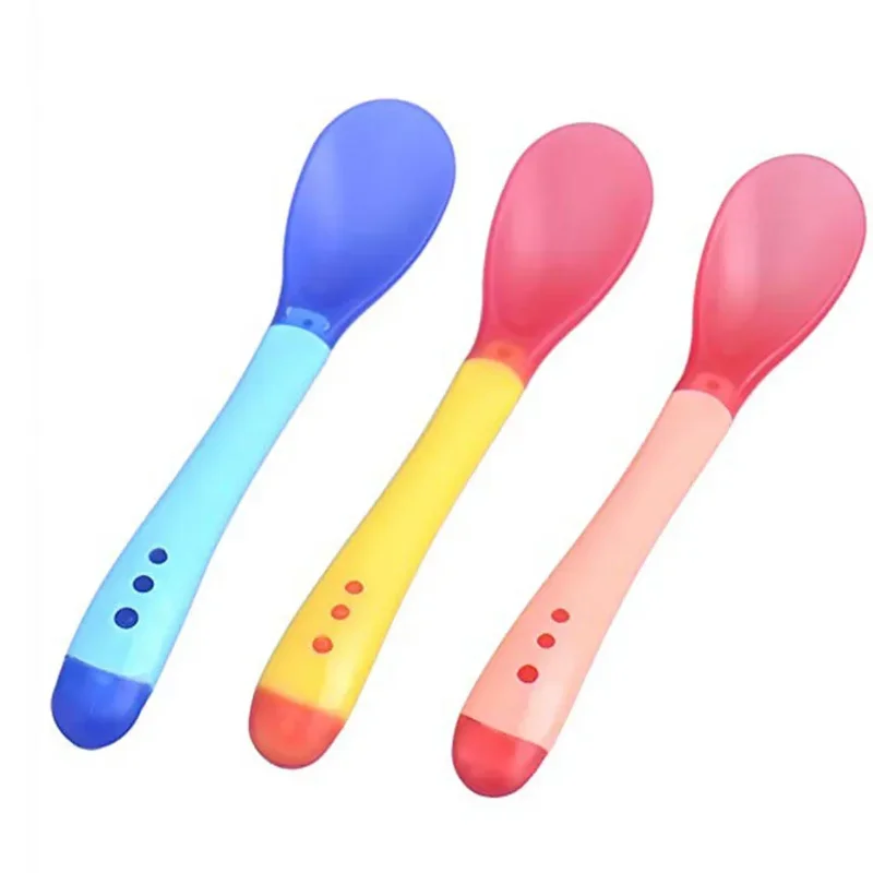 Baby Temperature Change Fork Spoon Small Toddlers Utensils Plastic Baby Spoons Infant Feeding Tool Heat Sensitive Kids Tableware