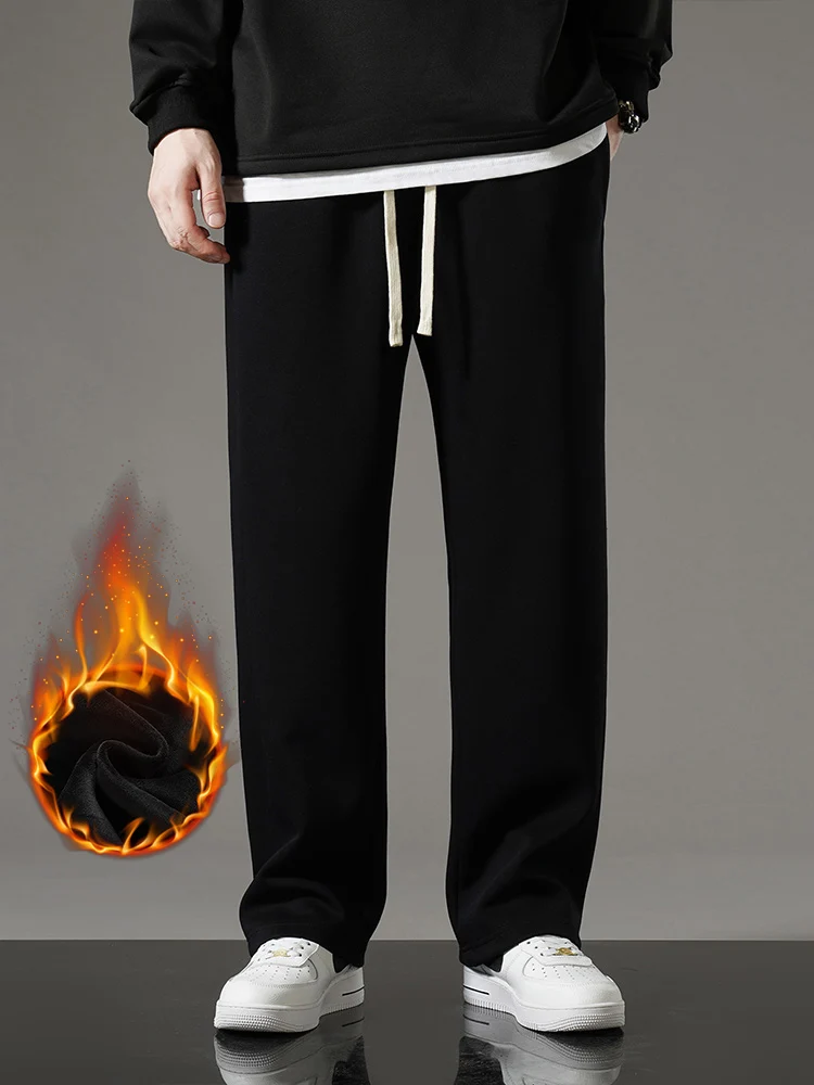 2023 New Winter Men's Sweatpants Fleece Liner Sportswear Thick Warm Straight Casual Track Pants Male Thermal Velvet Trousers