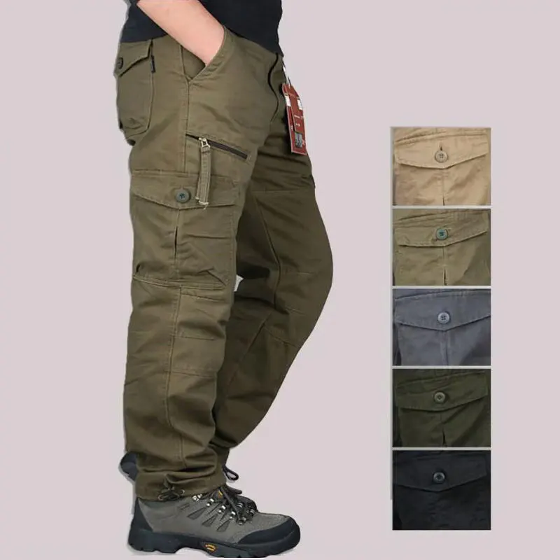 Spring Autumn Men Solid Cargo Pants Men Casual Multi Pockets Tactical Trousers Pants Men Cotton Joggers Camouflage Trousers Male