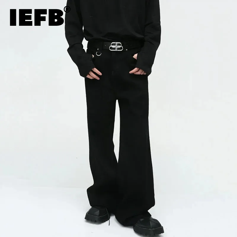 IEFB Vintage Men's Jeans New Fashion Washed Wide Leg Denim Pants Casual Loose Male Versatile Trousers Black 2023 Autumn 9C354