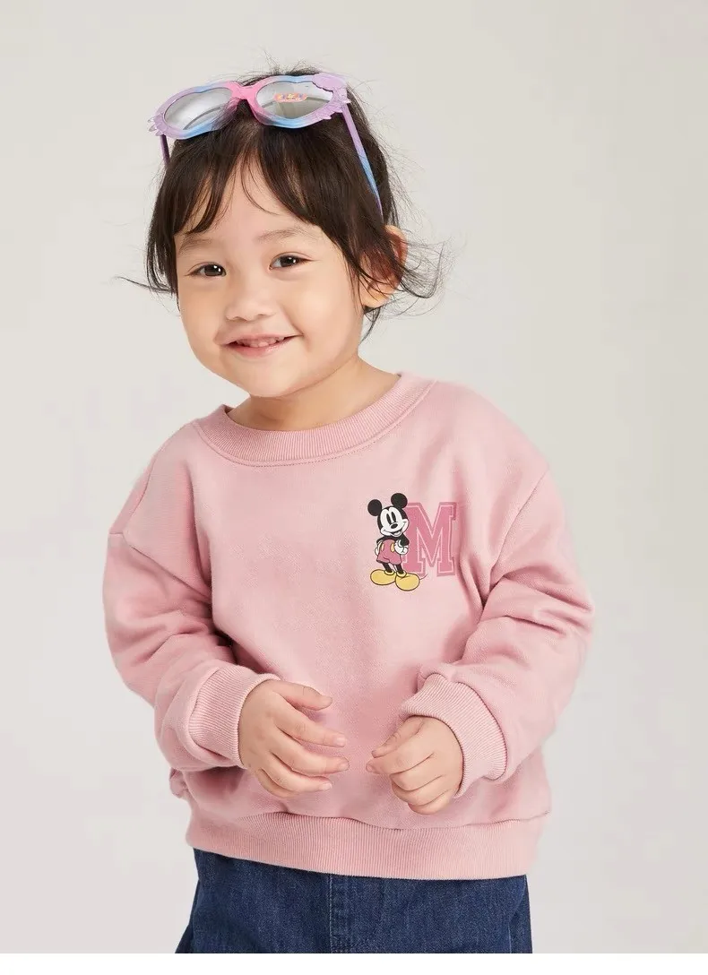 Toddler Girls Pink Sweatshirts Cartoon Print Crewneck Pullover Hoodie Child Casual Simple Trendy Long Sleeve Top Cartoon Clothes