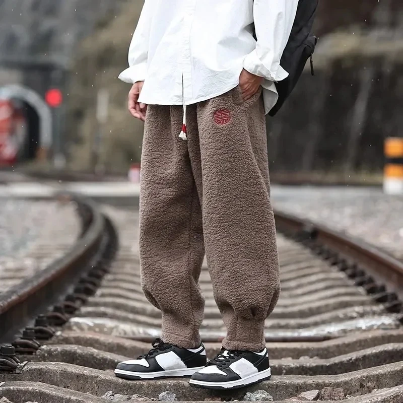 2023 Winter Warm Thicken Sweatpants Men Fashion Joggers Elastic Waist Drawstring Casual Pants Male Brand Fleece Trousers