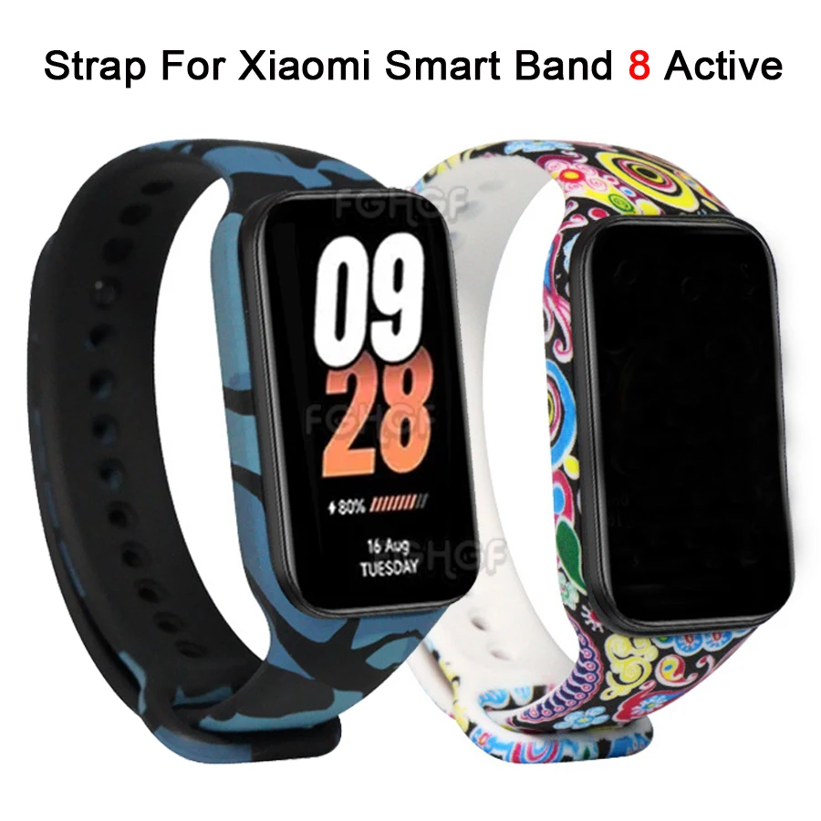 For Xiaomi Smart Band 8 Active Strap Printed Silicone Replacement Band Bracelet For Mi Band 8 Active Smart Wristband Correa Belt