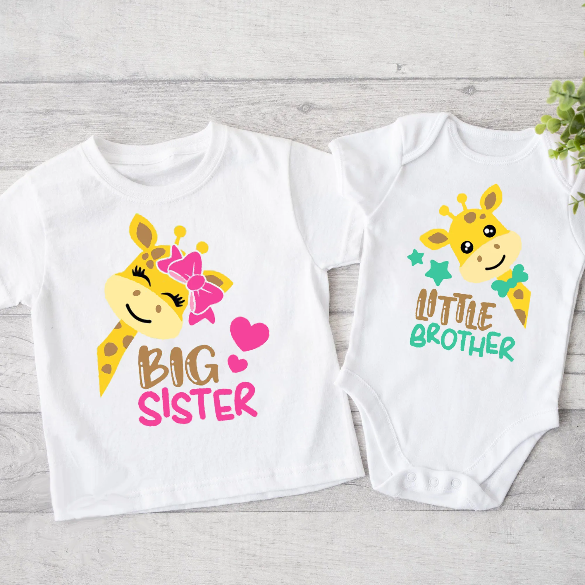 Big Sister Little Brother Family Matching Clothes Giraffe Print Boys Girls T-shirt Toddler Romper KidsTops Short Sleeve Outfits