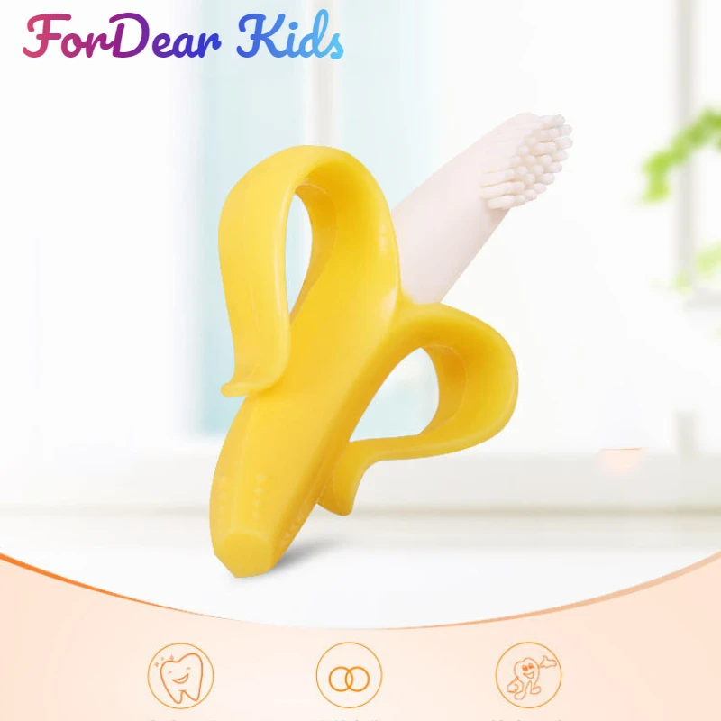 Baby Silicone Training Toothbrush BPA Free Banana Shape Safe Toddle Teether Chew Toys Teething Ring Gift Infant Baby Chewing