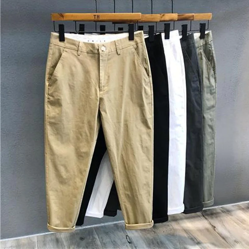 2023 Autumn Winter Men's Korean Fashion Casual Thin Small Straight Leg Korean Loose Crop Pants Comfortable Versatile Pants