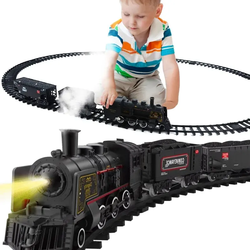 Main Train Set - Electric Train Toys W/Smoke. Light and Sounds, Train Sets for Boys W/Steam Locomotive Engine.Carriages and Tracks image