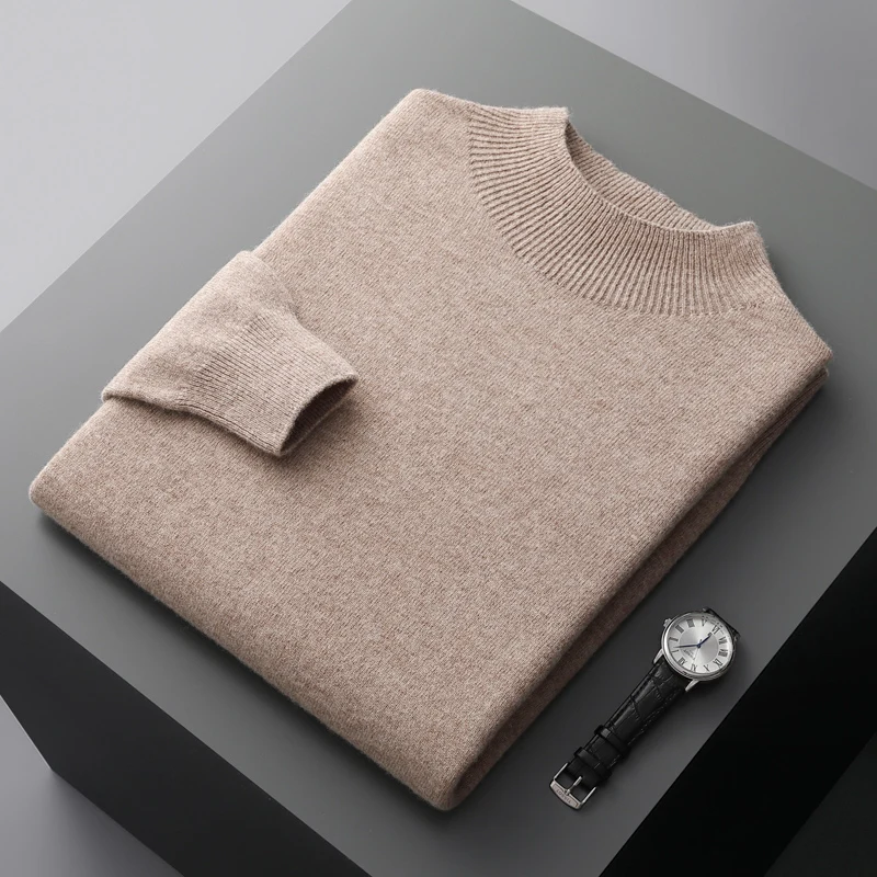 Autumn and winter new men's cashmere sweater first-line ready-to-wear pullover semi-high neck leisure sweater pure wool sweater