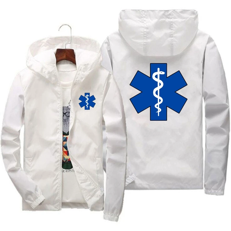 Spring and Autumn 2023 EMT First Aid Ambulance Printed Jacket Daily Casual Solid Color Zipper Coat Men's Women's Fashion Coat