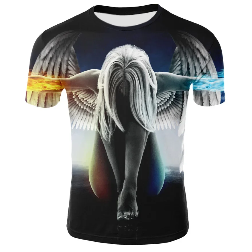 Summer 3D Fluorescent Angel Print Unisex T-shirt Fashion Hip Hop Harajuku Street Casual Men and Women Loose Size Short Sleeve.