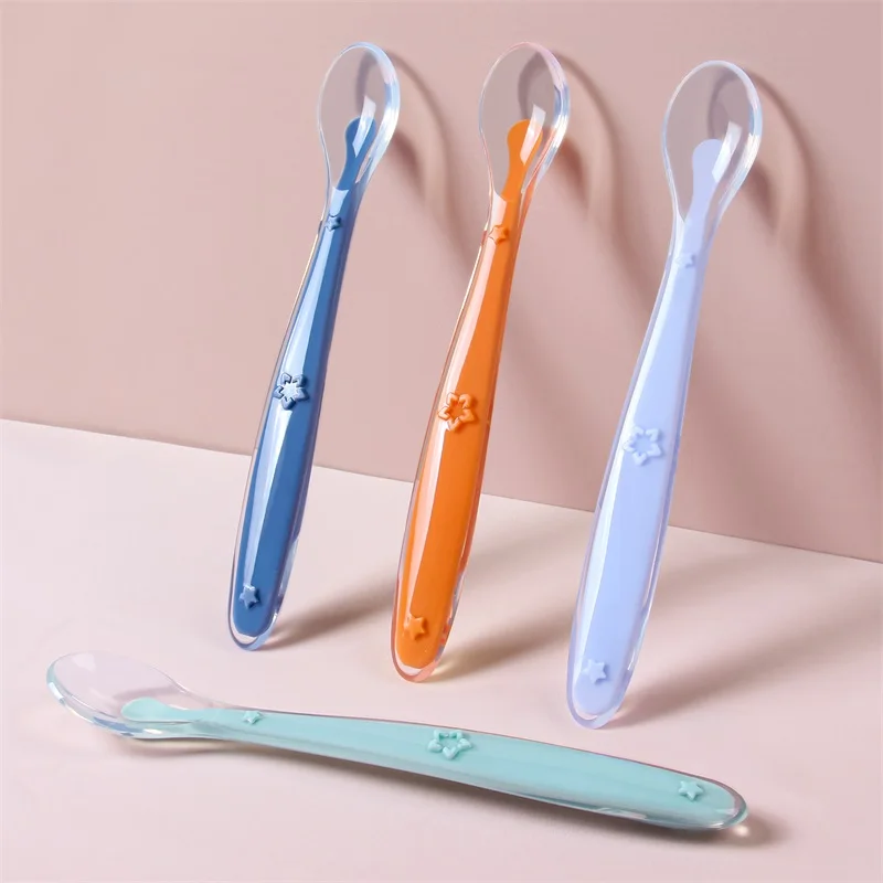 2 Pcs Baby Silicone Spoon Learning Spoon Set Stars Tableware Kids Soft Silicone Feeding Spoon Training Baby Reborn Silicone